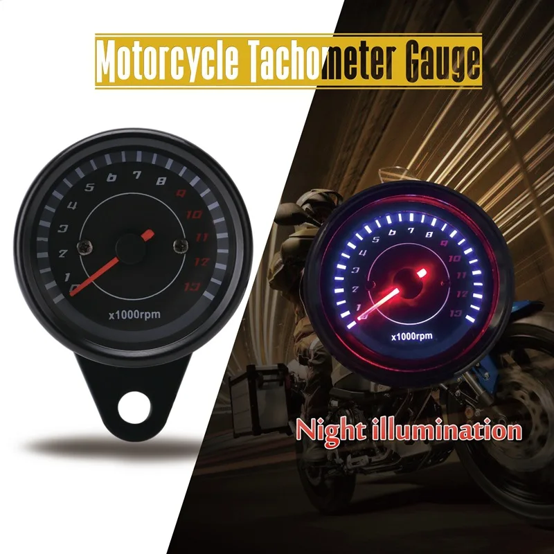 Tachometer Gauge Universal LED Backlight Motorcycle Tachometer Meter Rev Counter 0-13000RPM