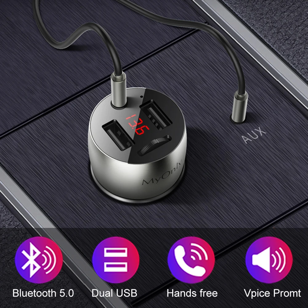 3,5 мм AUX Bluetooth 5,0 FM-передатчик беспроводной модулятор 4,8A двойной USB автомобильное зарядное устройство громкой связи автомобильный MP3-плеер корпус из алюминиевого сплава