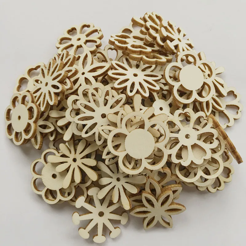 20pcs Mixed Wooden Embellishments Laser Cut Blanks Slices Flower Shapes Nature Decorations for Kids DIY