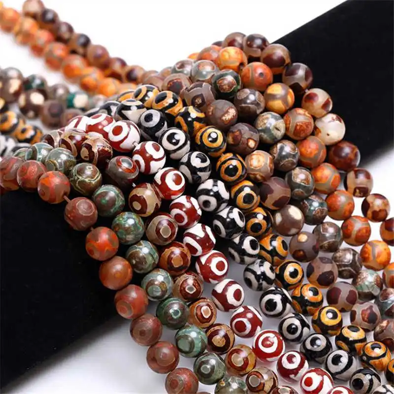 10PCS 8mm Tibetan Dzi 3-eye Dzi Real Agates Round Beads Multi Stone ColorsTSB0439