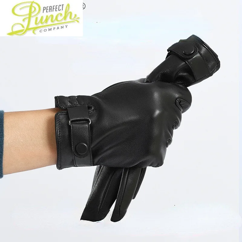 

Genuine Men Sheepskin Leather Gloves Black Touch Screen Full Fingers Gloves Male Warm Thick Winter Wear Guantes SQQ392