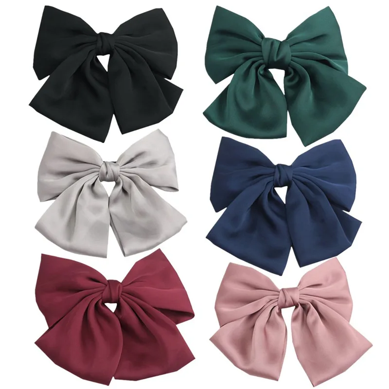 Fashion girls Large SizeSolid color bow satin Barrettes Hair Claws womans Hair Band Accessories Headdress