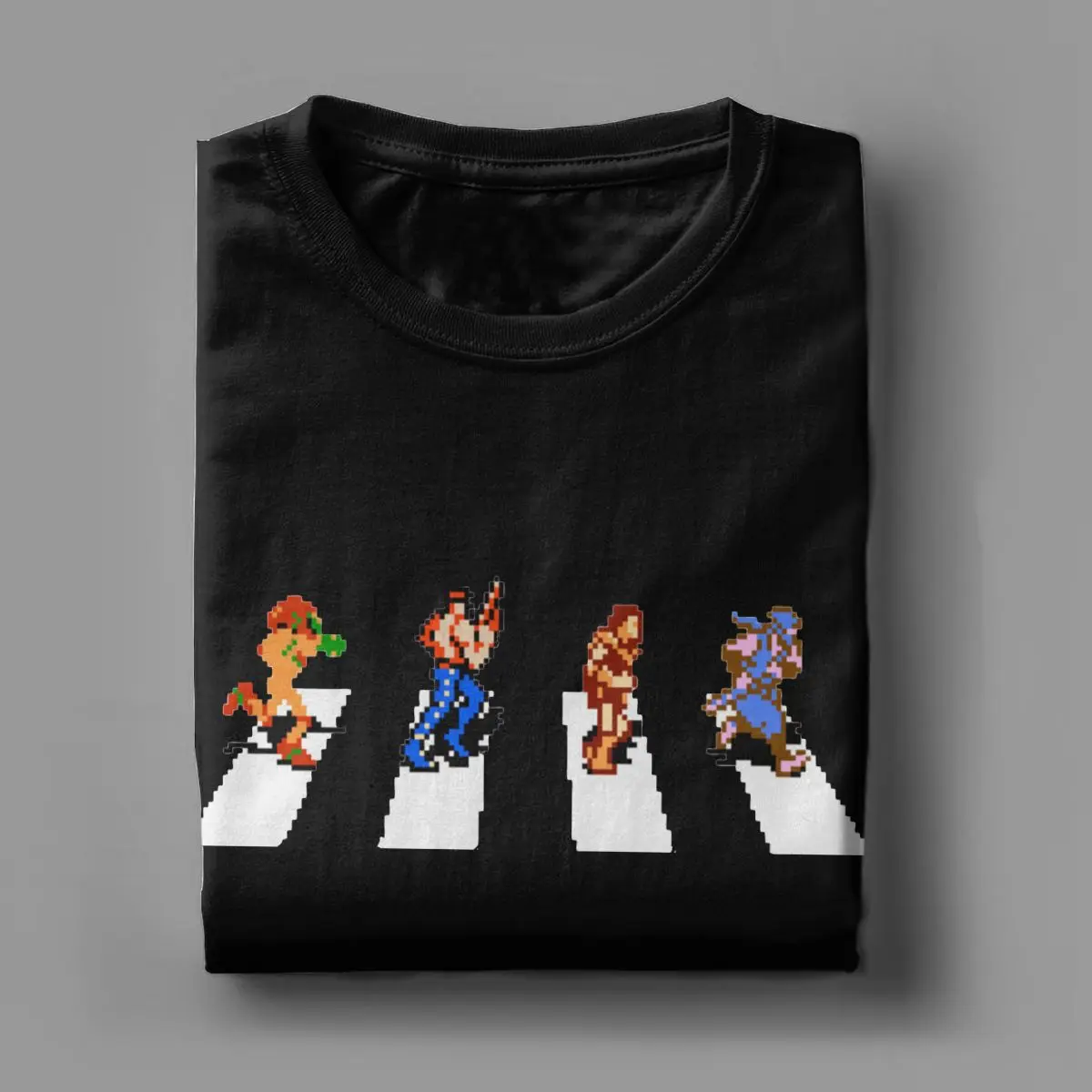 8-Bit Road Contra Men\'s T Shirt Retro Video Game Casual Tees Short Sleeve Round Collar T-Shirt 100% Cotton Gift Idea Clothing