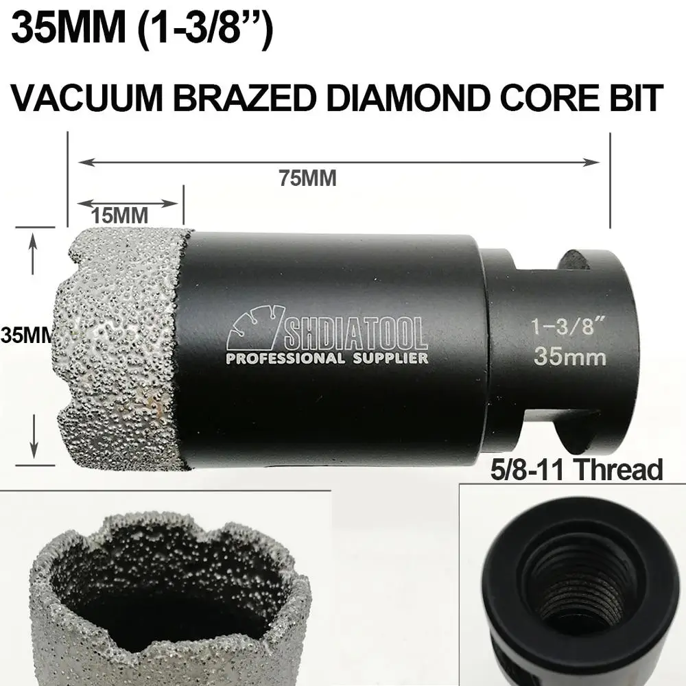 DIATOOL 2pcs 1-3/8" Vacuum brazed diamond Dry drilling bits with 5/8-11 connection Diameter 35mm