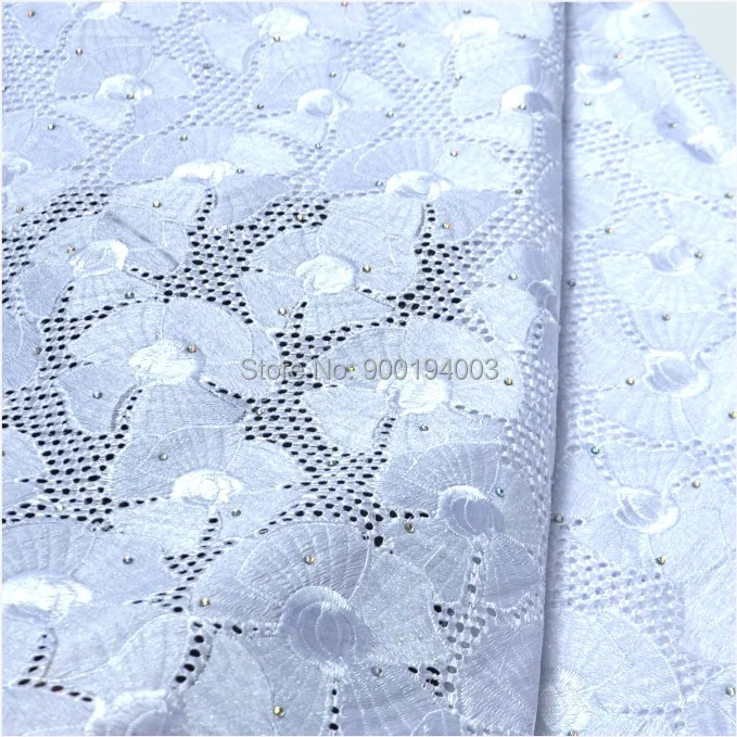 Hot sale 5 Yards White High quality African Swiss Voile Lace for wedding 100% Cotton Fabric Nigeria sewing wedding dress- N88121