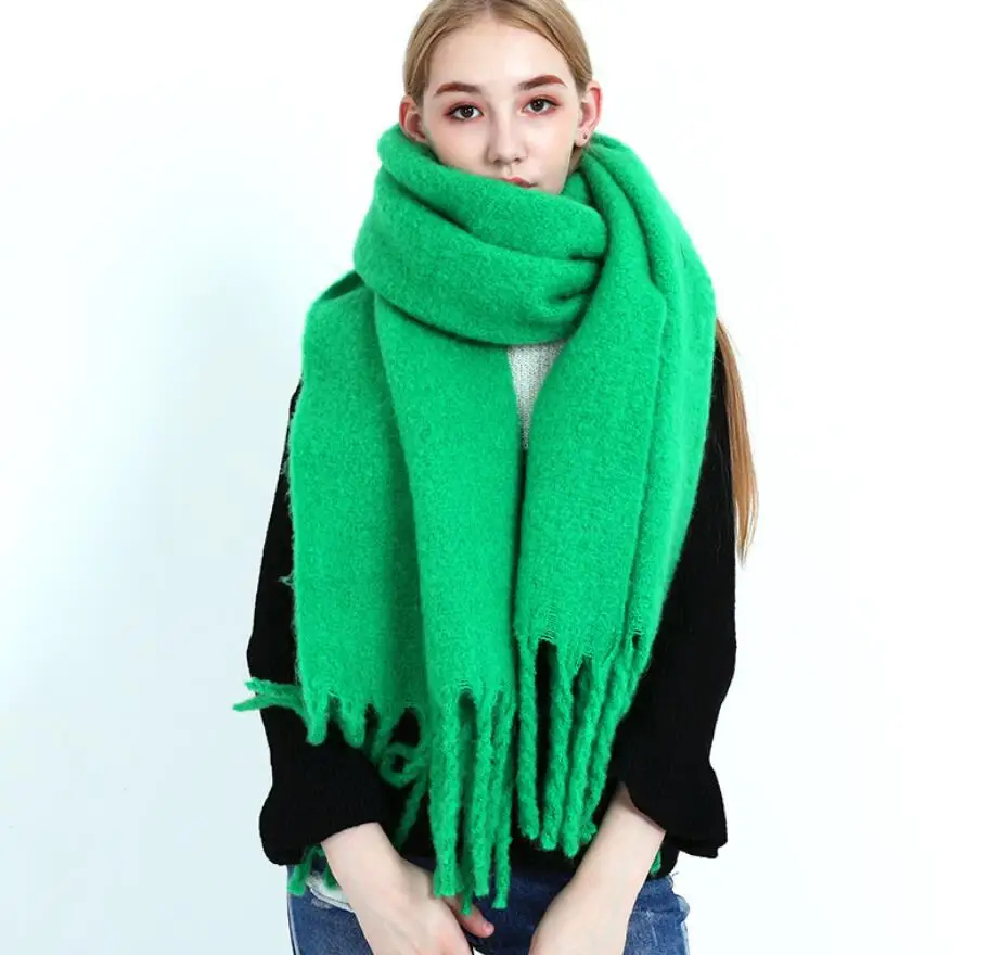 Winter Scarf Women Cashmere Warm Pashmina Solid Foulard Female Scarves Wraps Thick Soft Bufanda Big Tassels Shawl Long Stole