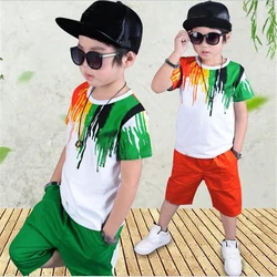 Conjunto de ropa informal para niños, camiseta colorida a rayas de Hip-hop y pantalones, traje de 2 piezas, ropa de actuación para jardín de infantes, verano 2024