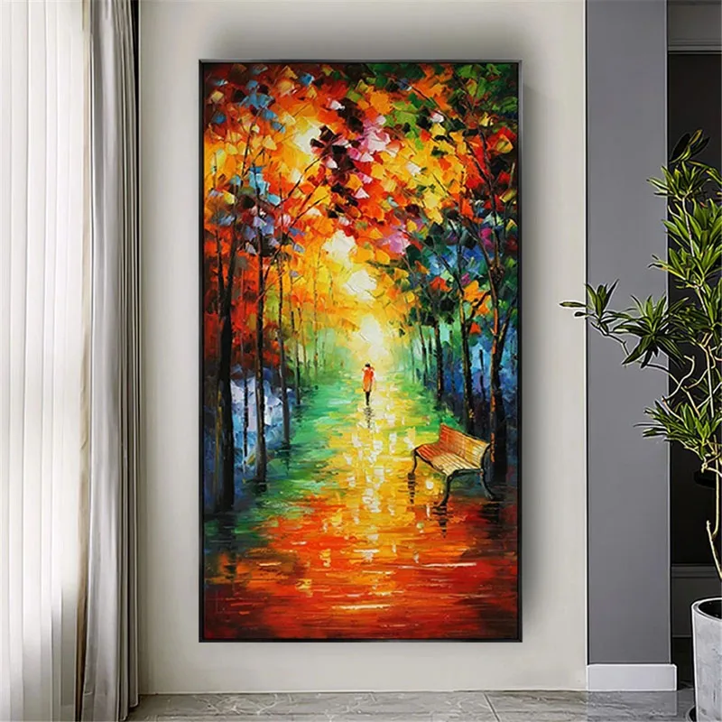 

100% Handpainted Art Oil Painting Knife Street Landscape Abstract Handmade For Room Wall Pictures Unframe Christmas Gift Large