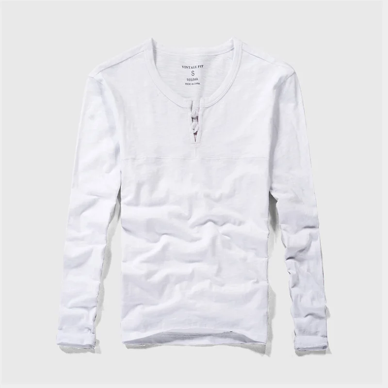 Spring Fashion Vintage Slub Cotton Men\'s Long Sleeve T Shirts Chinese Style Tops T-shirt Slim Fit Tee