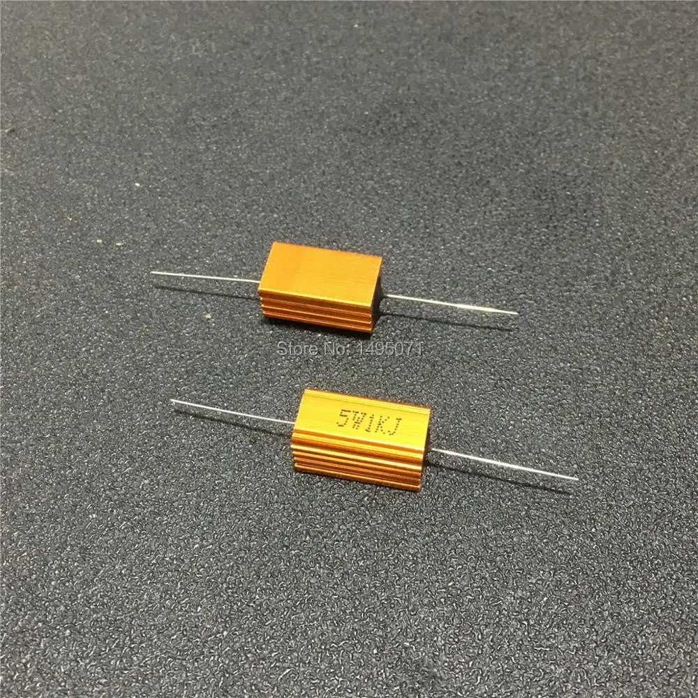 2pcs/Lot RX24 5W 0.1R to 10K Ohm Aluminum Shell Case Power Wirewound Resistor Golden Metal Housing 5% Class J