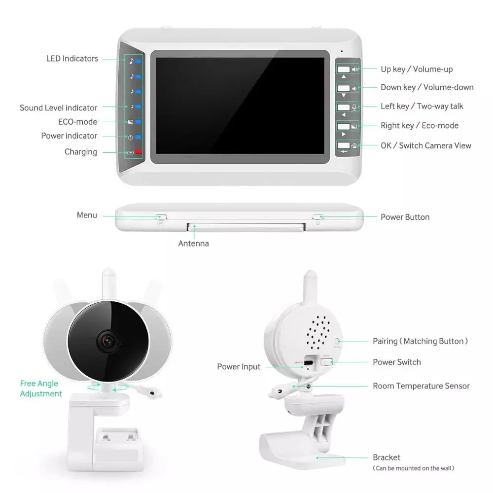 Babyphone vidéo HD 1080p, écran 4.3 ", caméra de sécurité, avec vision nocturne infrarouge, audio bidirectionnel, nouveauté