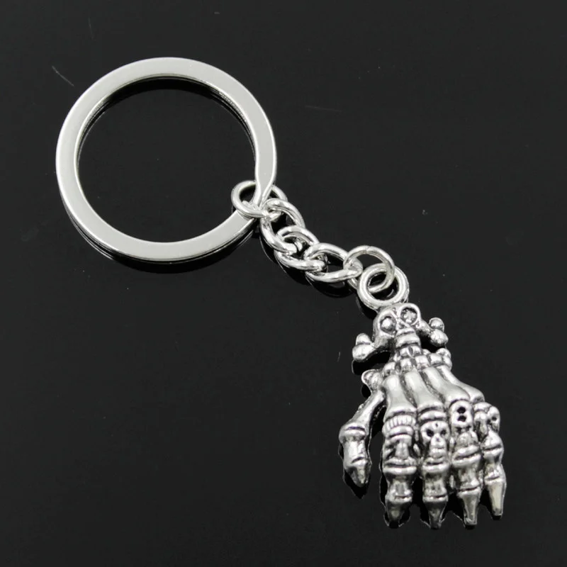 New Fashion Men 30mm Keychain DIY Metal Holder Chain Vintage Skeleton Hand 38x21mm Silver Color Pendant Gift