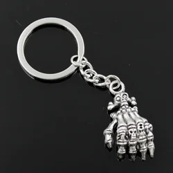 New Fashion Men 30mm Keychain DIY Metal Holder Chain Vintage Skeleton Hand 38x21mm Silver Color Pendant Gift