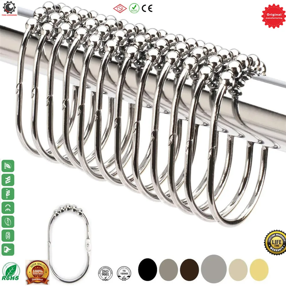 304 Stainless Steel Shower Curtain Hooks Rings Rust Resistant Hook,Roller Balls Glide on Shower Rods,Bathroom Accessories