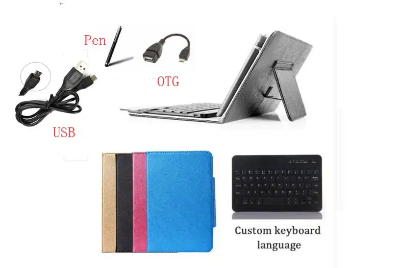 Universal 7 Inch PU Leather Keyboard Cover Stand Shell with Micro USB Keyboard for 7