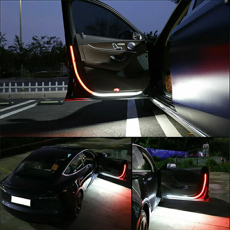 LED Car Door Welcome Light Safety Warning Streamer Lamp Strip 120cm Waterproof Auto Decorative Red White Atmosphere Lamp