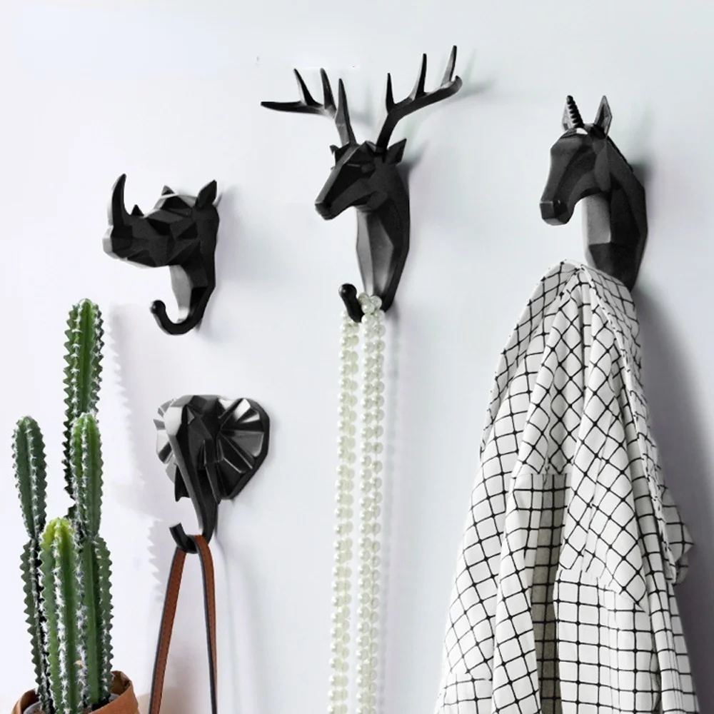 1pc Hanging Hook Animal Head Decorative Hook Deer Elephant Unicorn Rhinoceros Hanger Hook Keys Clothes Hat Wall Decoration Rack