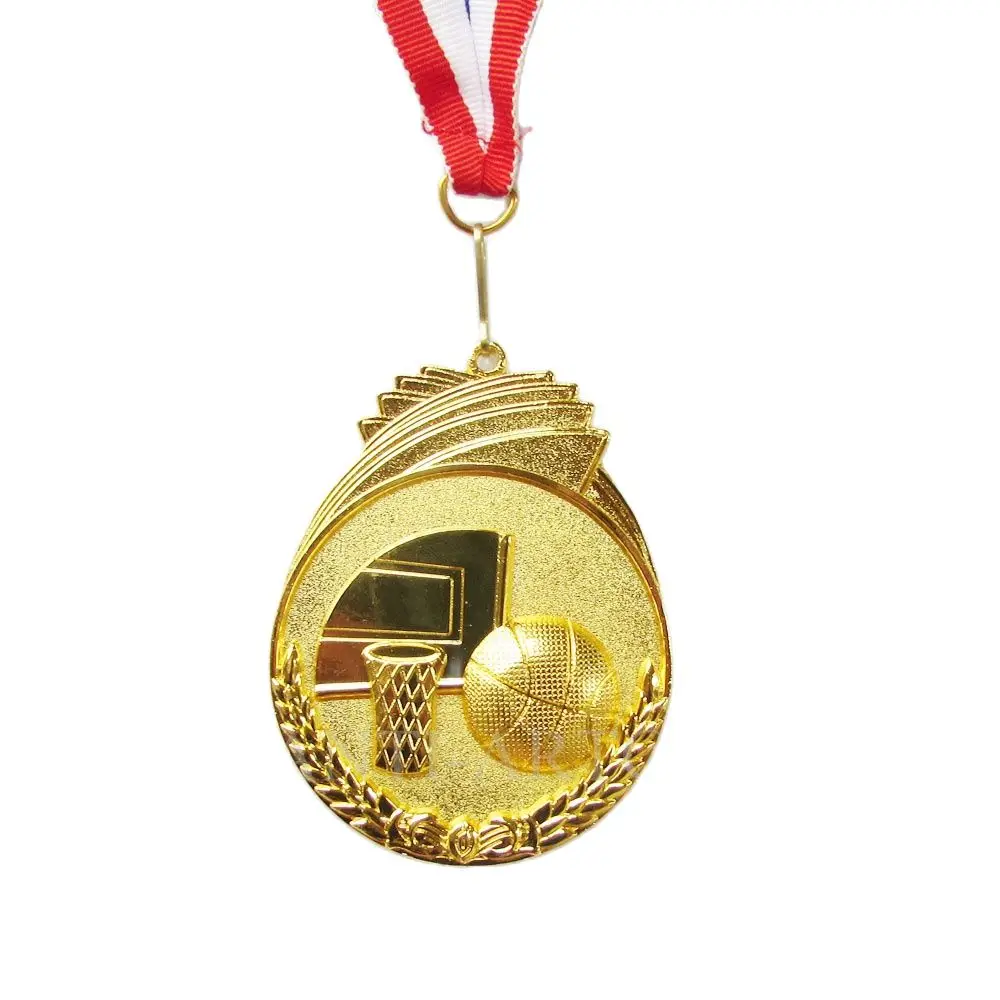 Customize for sports basketball award with red ribbon gold medals Football Club Sports high quality Metal Welding Crafts College