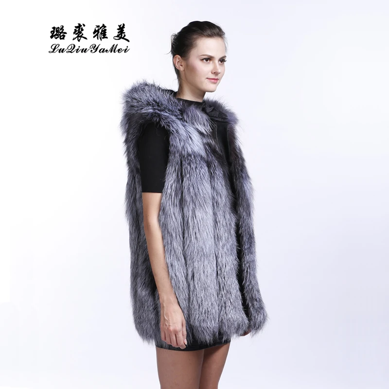 L Q Y M 2021 New Brand Winter True Natural Fox Fur Coat Thick Silver Fox Female Jacket Fox Fur Hooded Vest