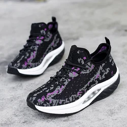 Brand Women Sport Shoes Thick Sole Shoes Flying Weave Platform Shoes Ladies Toning Shoes Wedge Sneakers Breathable Rocking Shoes