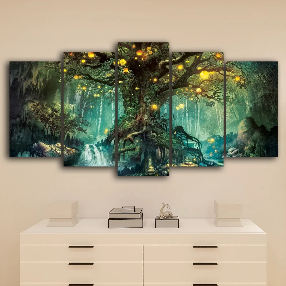 

Paintings Canvas Wall Art 5 Pieces Enchanted Tree Scenery HD Printed Modular Vintage Pictures For Living Room Home Decor