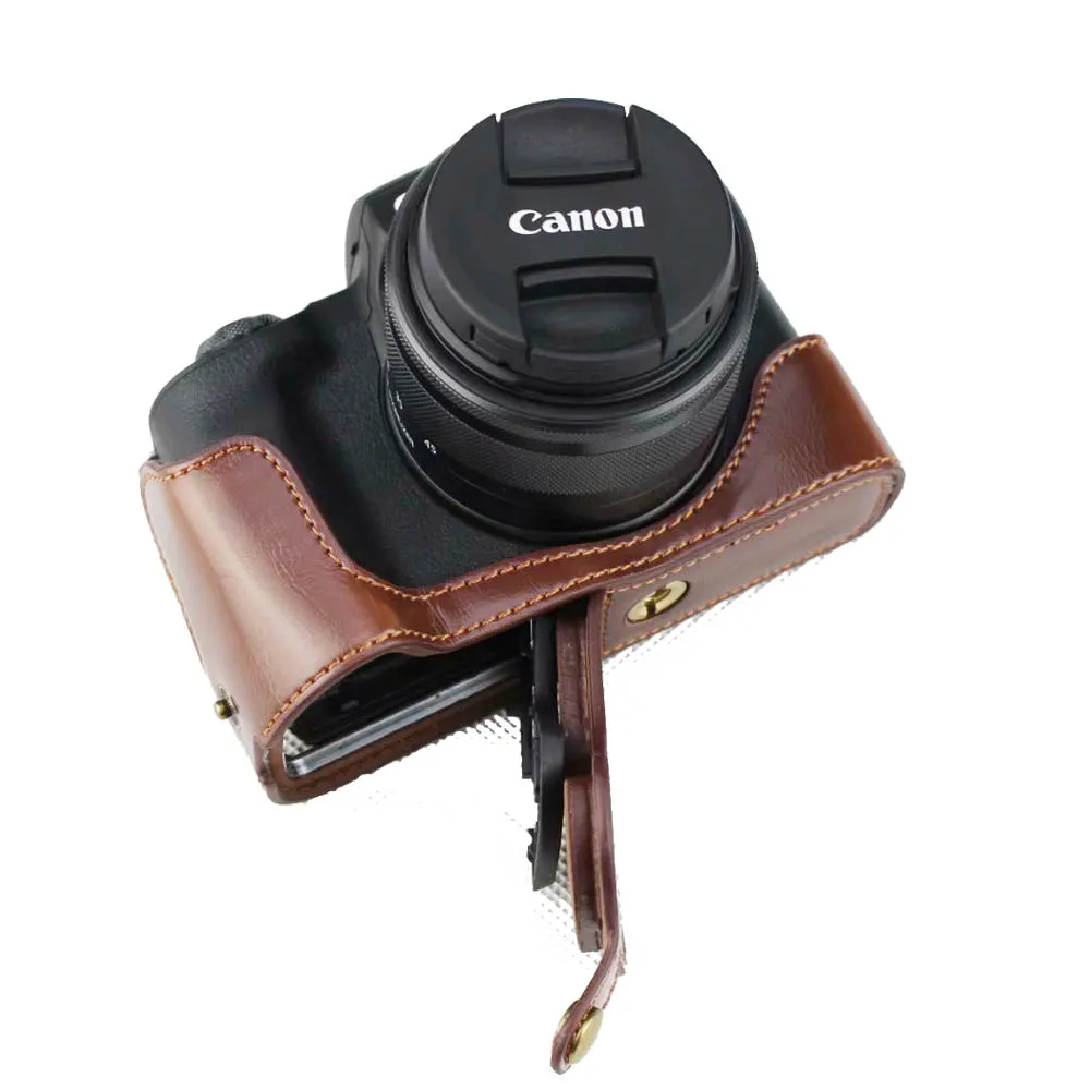 3 color PU Leather Camera Case Bag For Canon EOS M50 M50 Mark II EOSM50 Half Body Cover Open battery Black Coffee Brown