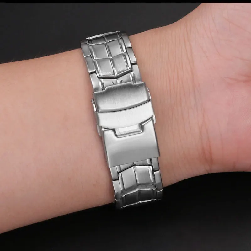 Solid Stainless Steel Genuine Watch band For CASIO Edifice EF-524 Watch Strap Bracelet Men Watchband Silver Safety Clasp EF524D