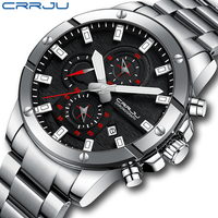 CRRJU Fashion Top Brand Sports Watch Men Stainless Steel Chronograph Wristwatch Male Clock Auto Date Casual Business Watch Reloj