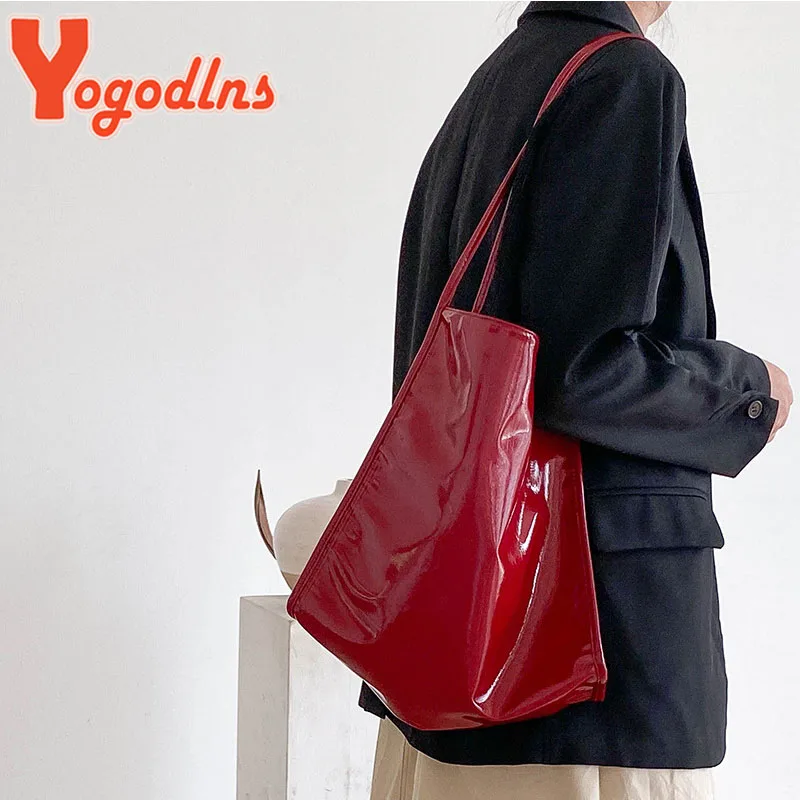 Yogodlns Luxury Patent Leather Tote Bag Female Large Capacity Shoulder Bag Advanced Lady Top-handle Bag Shopping Bag Undearm Bag