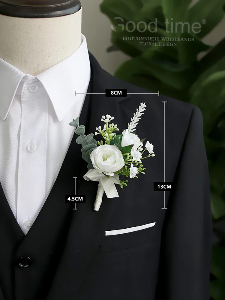 GT Lụa Corsages Boutonnieres Trang Trí Đám Cưới Hôn Nhân Hoa Hồng Wris Hoa Cho Khách Trắng