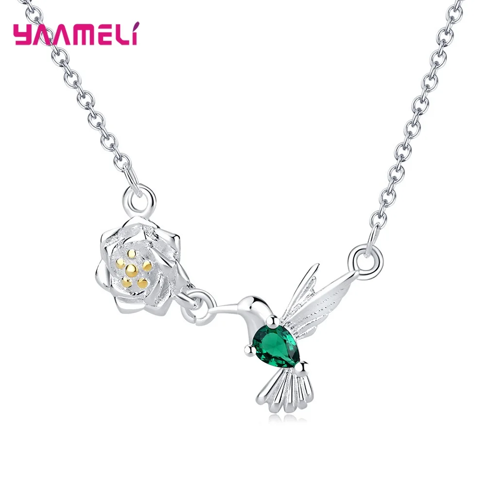 Exquisite Daisy Bird Pendant Necklace Engagement Accessories for Women Bling Blue Cubic Zirconia Birthday Gift Statement Jewelry