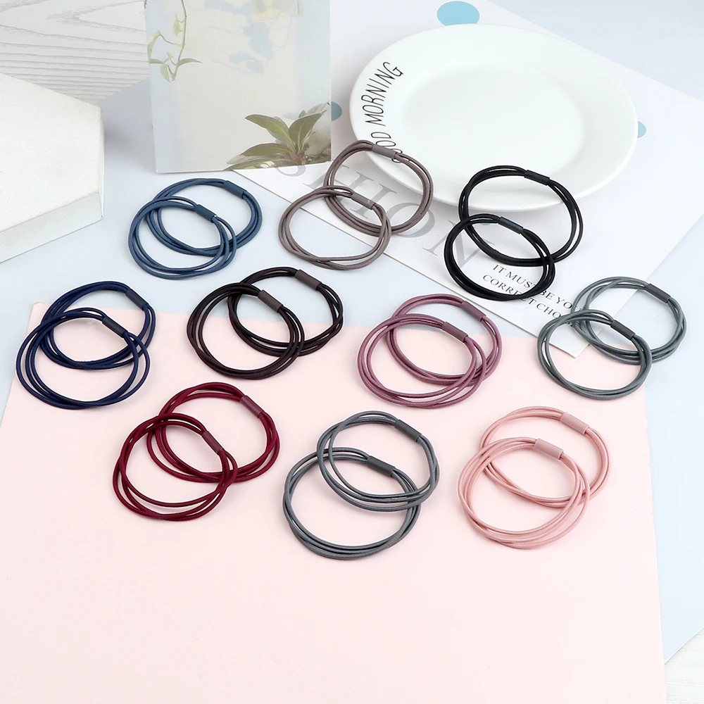 10Pcs Simple Multi-layer Hair Band Solid Color Basic Hair Tie High Elastic Scrunchie Women Girl Thin Leather Holster Accessories