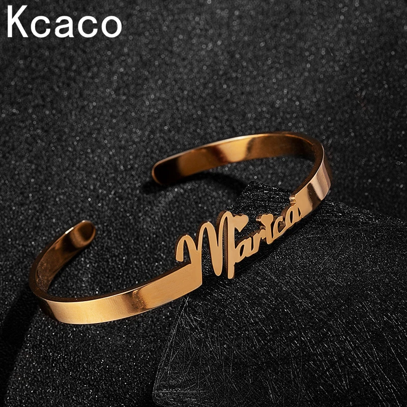 Customized Nameplate Name Bracelet Personalized Custom Cuff Bangles Women Men Rose Gold Stainless Steel Jewelry Dropshipping