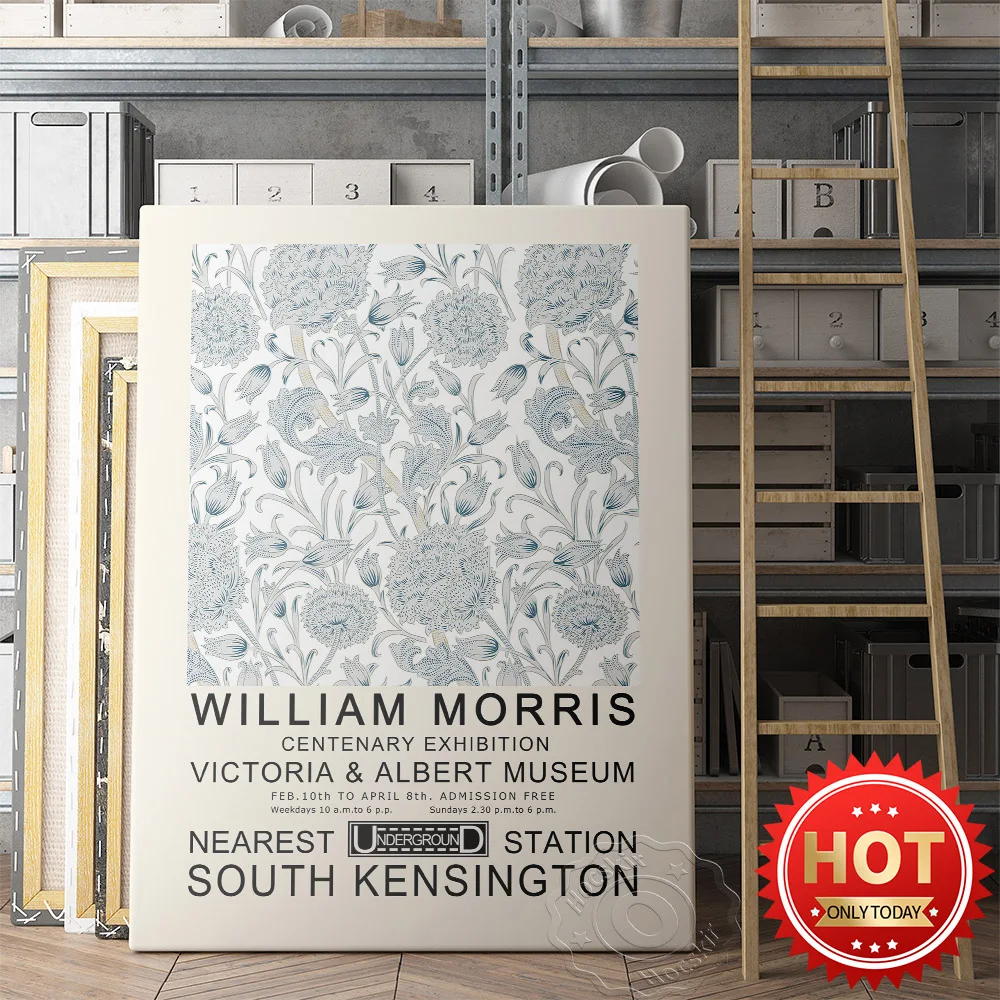 William Morris Vintage Art Wall Picture Flower Pattern, William Centenary Exhibition Art Prints, Morris Home Decor Wall Stickers