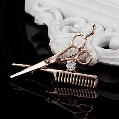 Korean version of men\'s small suit shirt wear barber comb scissors shape jewelry pin collar pin brooch