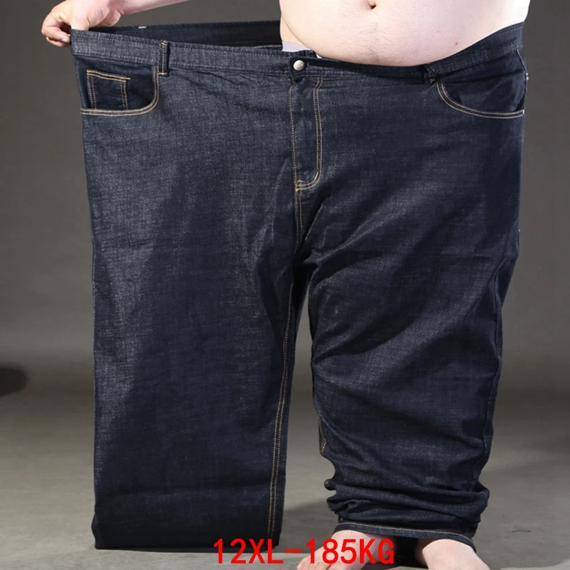 

Plus size 12XL 185KG men's jeans Large 10XL 11XL autumn and winter pants Big stretch straight 50 54 56 58 black blue jeans