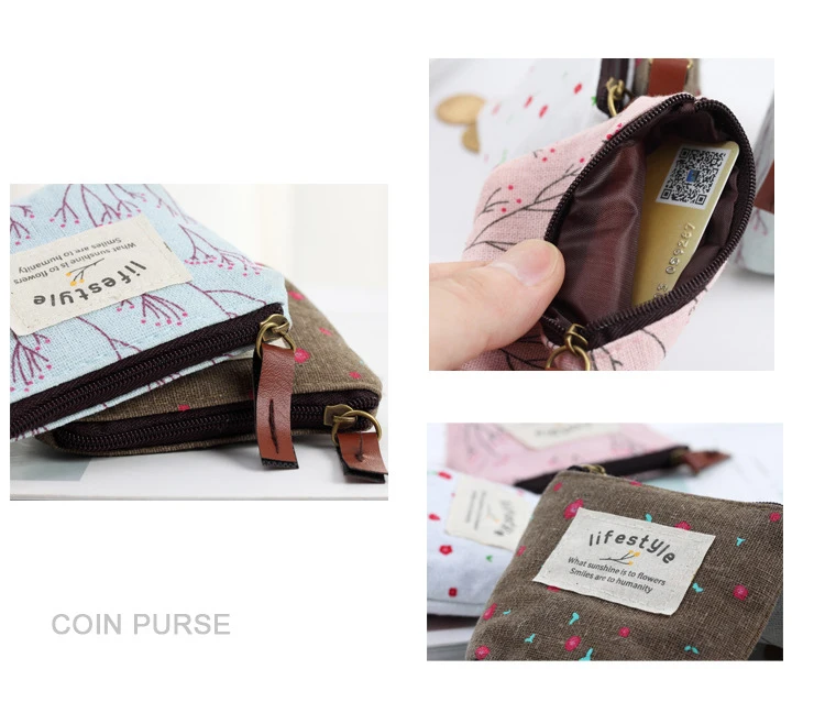 1 Pc Girls Portable Mini Canvas Bag Purse Tree Flower Pattern Printed Coin Purses Wallet Women Credit Card Holder Zipper Wallets