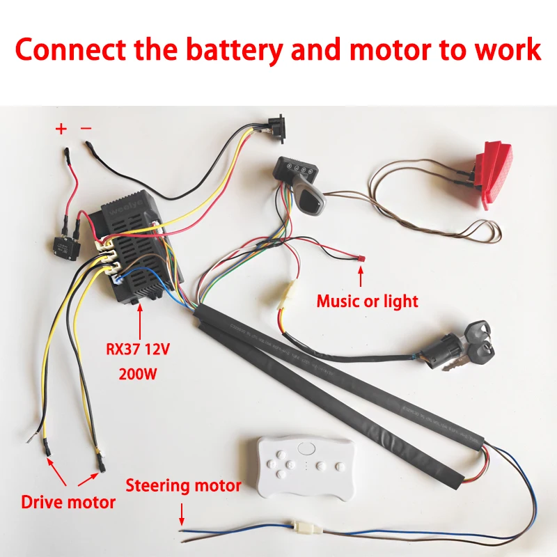 6V 12V DIY Children Electric Car Harness Key switch, One-button switch with RC and Controller for Kids Ride On Car