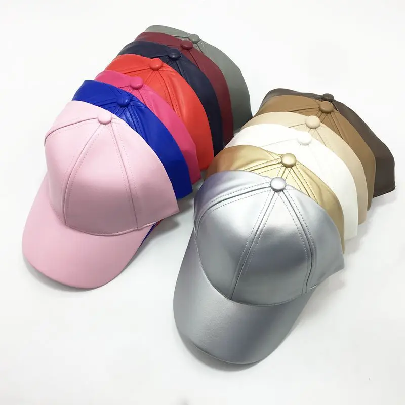 Girls Ladies Faux Leather hat Adjustable baseball cap Sun hats Men Adult Sports hip hop snapback hats Trucker hats