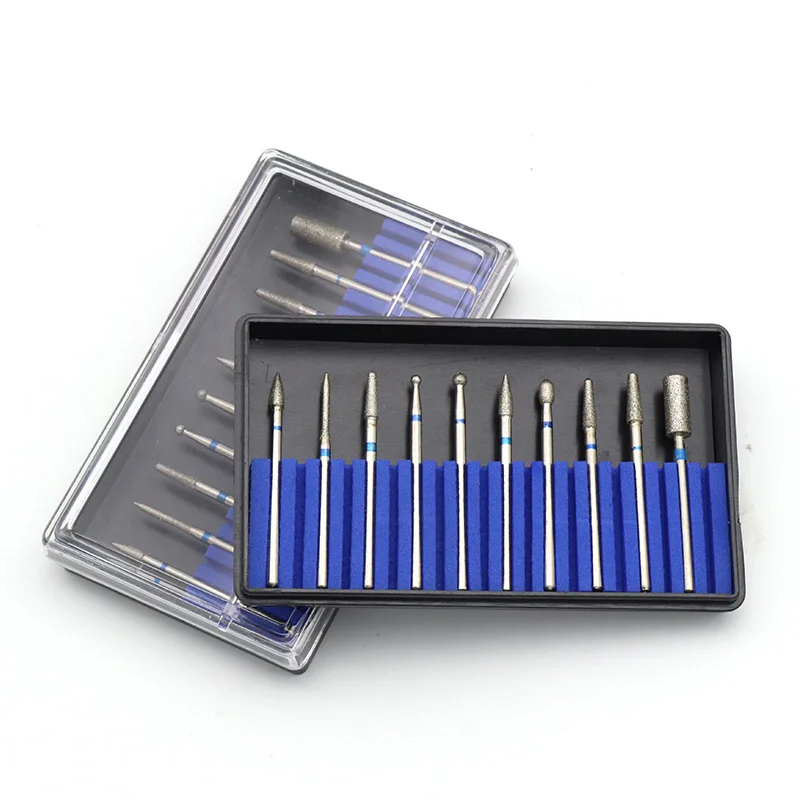 10pcs Plating Diamond Grinding Head 2.35mm Shank Rotary Drill Bit Burrs Mold Trimming Jade Glass Ceramic Engraving Carving Tool