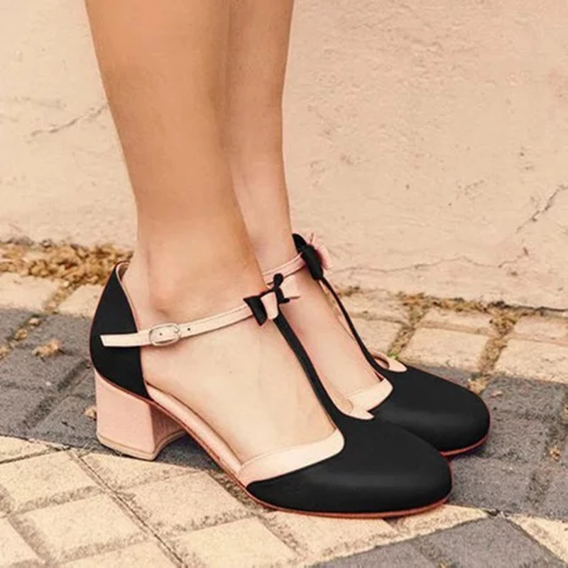 Sandals for Women 2021 Spring Summer New Pointed Fashion Large Size Leather High Heel T Strap Thick Heel Baotou Single Shoes A7