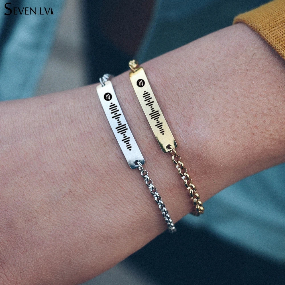 Spotify code music Bracelet Stainless Steel custom name alphabet symbol Bracelet Valentine's Day gift for men and women couples