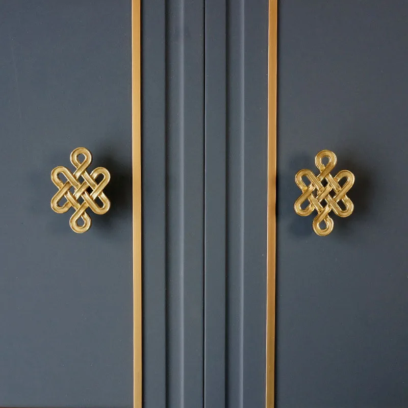 Brass Furniture Handles Chinese Knot Drawer Cabinet Knob Door Pull Gold Color Knob Clothes Hook Modern Knob Furniture Hardware