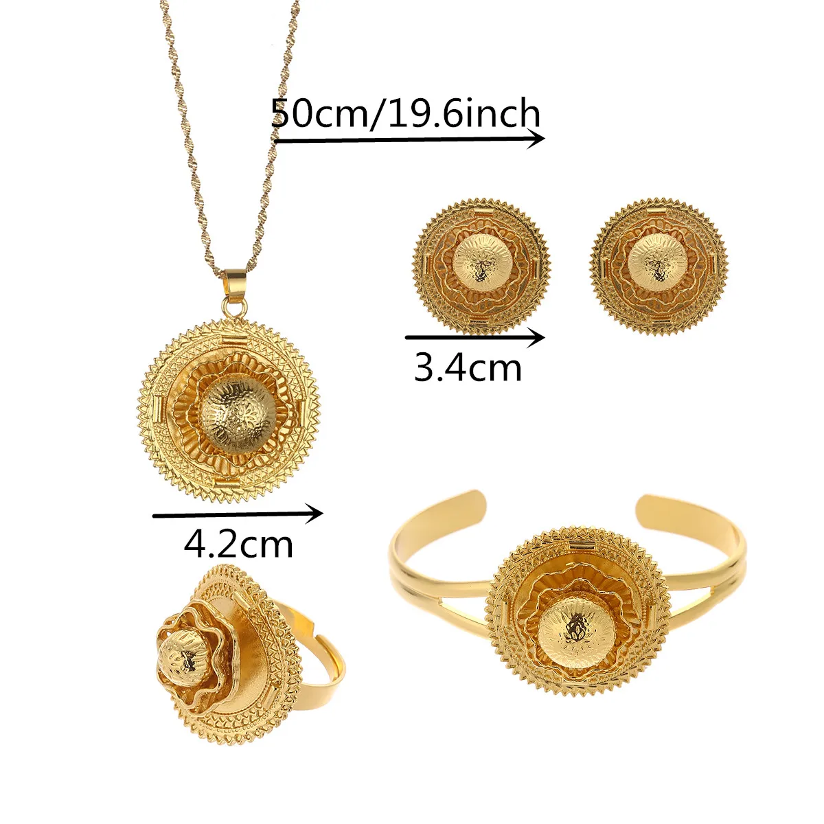 Gold Plated Trendy Female Ethiopian Wedding Bride Necklaces Ring Jewels Habesha Africa Women Bridal Jewelry Sets