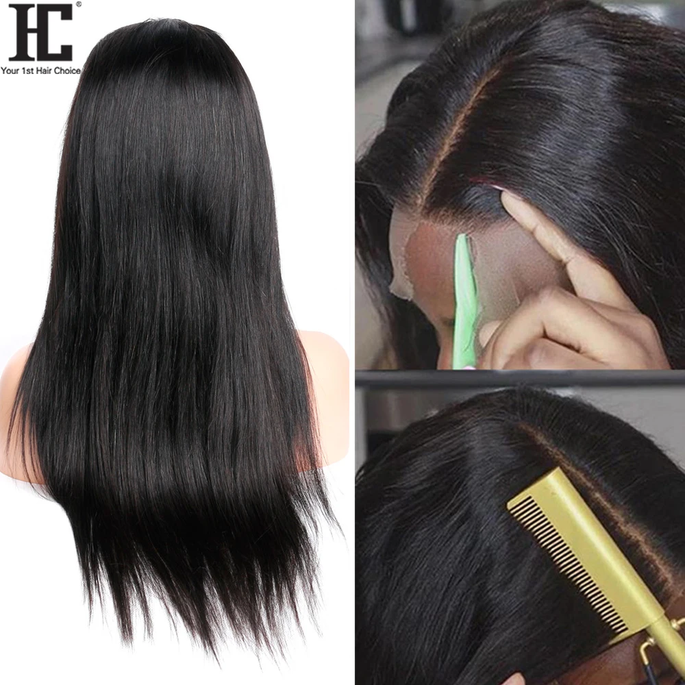 Wig Rambut Manusia Lurus Brasil Tanpa Lem 150% Pra Dipetik 13X1 Wig Bagian Renda Lurus Remy dengan Rambut Bayi 30 Inci Wig Renda