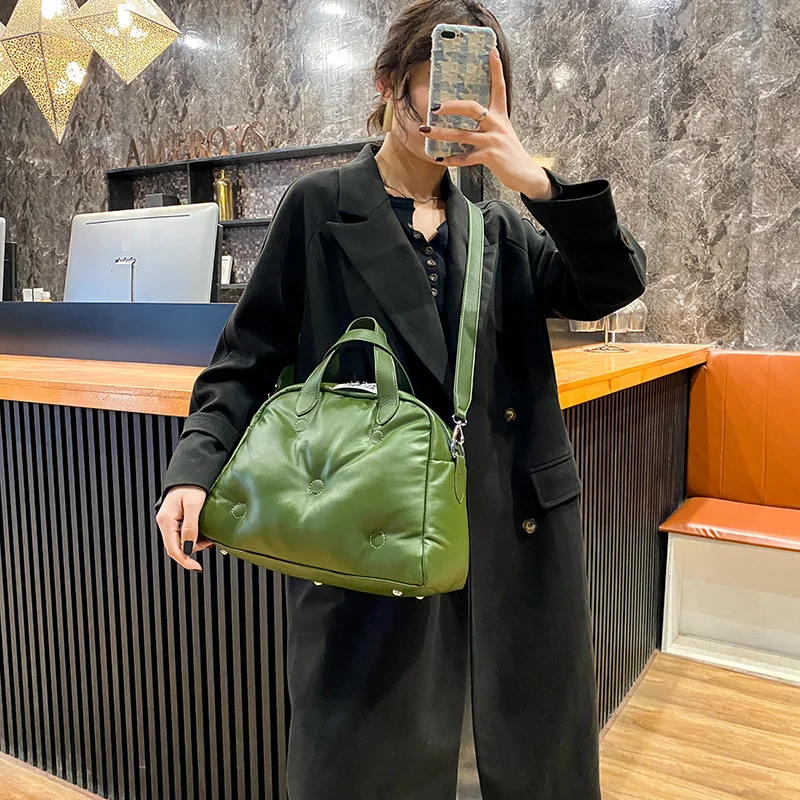 Fashion Padded Large Tote Crossbody Bags for Women Design Down Cotton Handbag Luxury Pu Quilted Leather Shoulder Bag Winter 2021