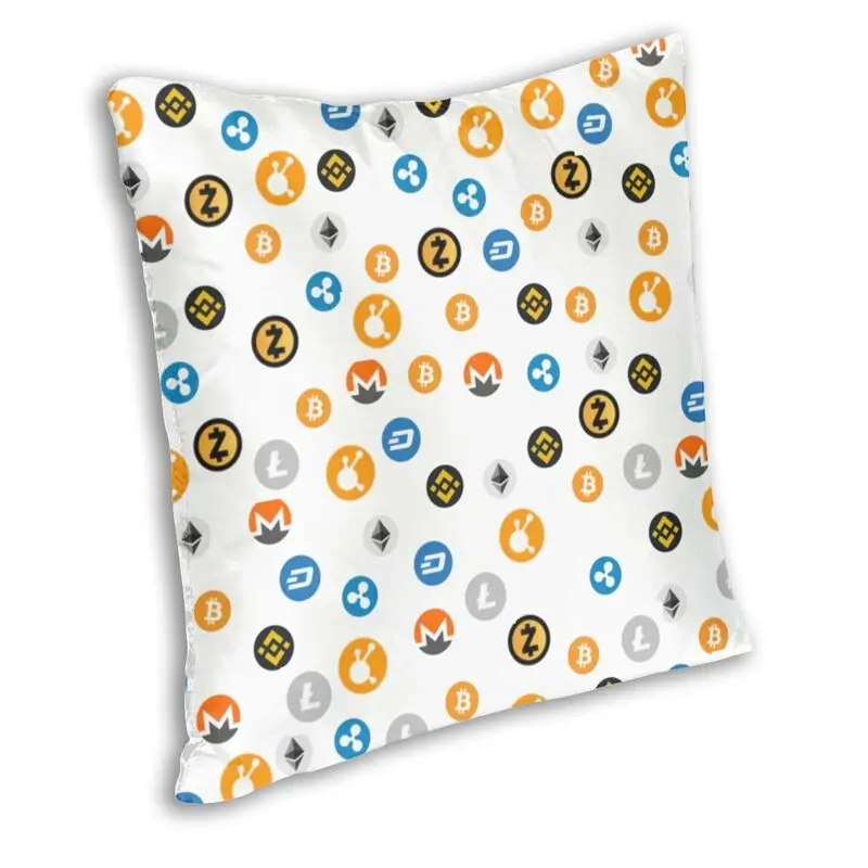 CryptoCurrency Square Pillowcover Home Decorative Bitcoin Digital Currency Cushions Throw Pillow for Sofa Double-sided Printing