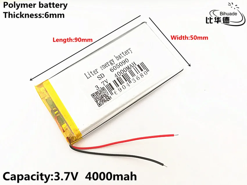 1szt/lot 3.7V 4000mAh 605090 Bateria litowo-jonowa PLIB polimerowa / litowo-jonowa do GPS PSP DVD