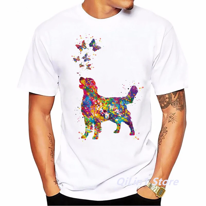 Watercolor Golden Retriever/Chihuahua/Tibetan Mastiff Print T-Shirt Men\'S Clothing God Lover Tshirt Homme Harajuku Shirt T Shirt