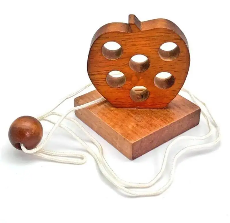 Apple-shaped Mind-stimulating Wooden String Puzzle Logic Mind Brain Teaser Rope Puzzles Game for Adults Children